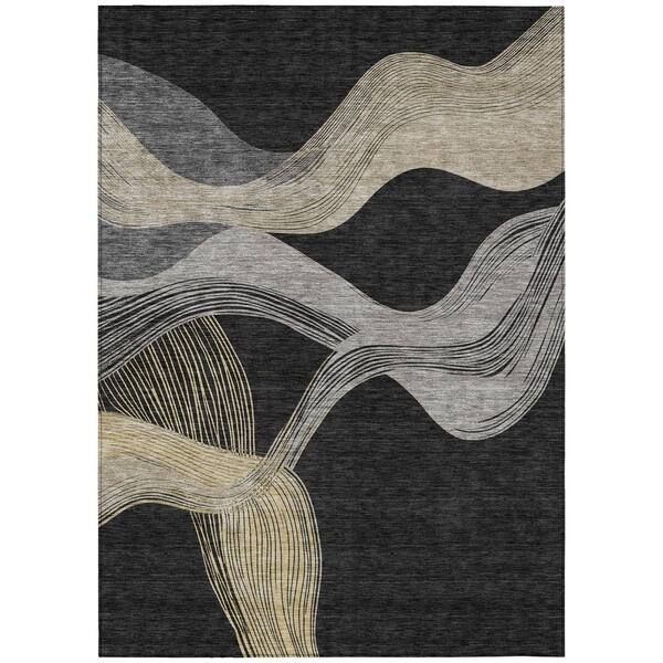 Chantille Machine Washable Indoor/Outdoor Abstract ACN3057 Black 10 ft. x 14 ft. Area Rug