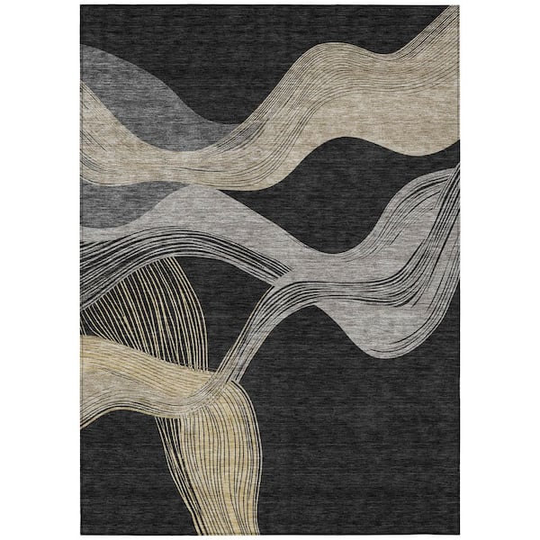 Chantille Machine Washable Indoor/Outdoor Abstract ACN3057 Black 9 ft. x 12 ft. Area Rug