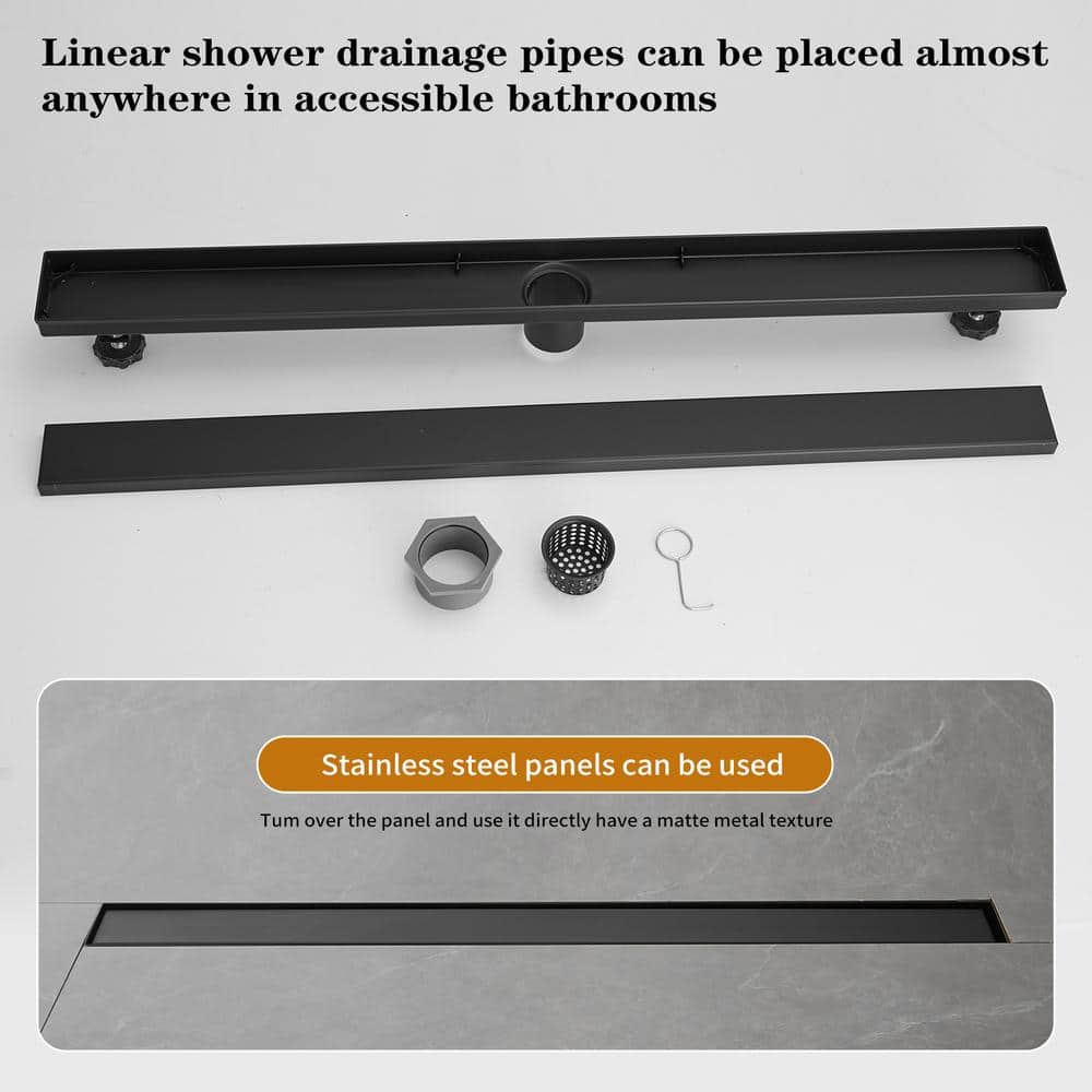 32'' Matte Black Stainless Steel Linear Shower Drain with Slot Pattern Cover