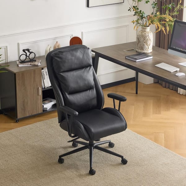 PU Fabric Seat Reclining Task Chair in Black with Non-Adjustable Arms