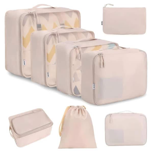 Beige Travel Packing Cubes, 8 Set Lightweight Waterproof Luggage Organizers for Vacation, Camping and Hiking