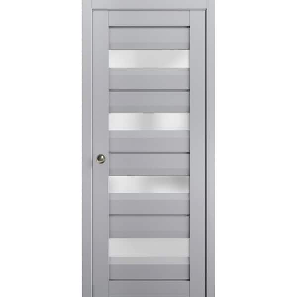 Sartodoors 28 in. x 80 in. 1 Panel Matte Grey Finished Solid Wood Sliding Door with Hardware
