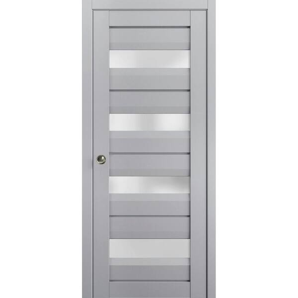 Sartodoors 30 in. x 96 in. 1 Panel Matte Grey Finished Solid Wood Sliding Door with Hardware