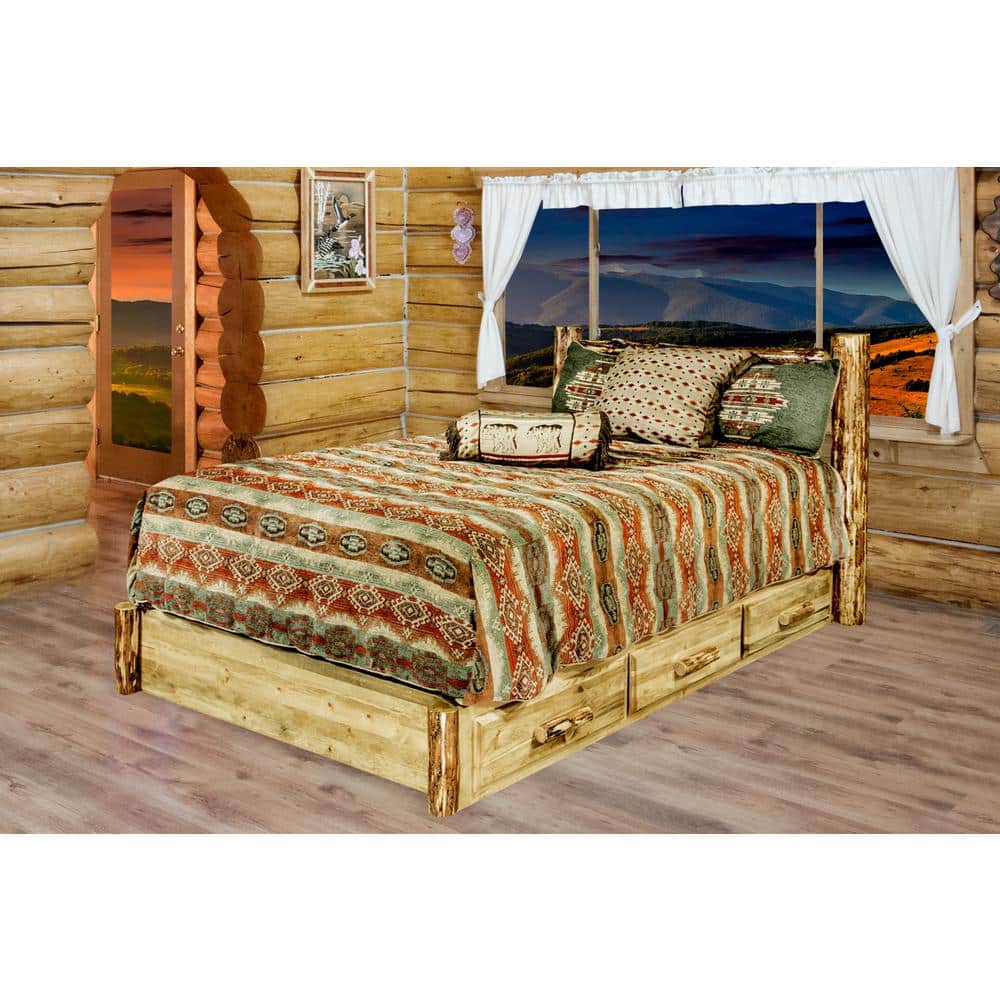MONTANA WOODWORKS Glacier Collection Brown Log Frame California King Platform Bed with 6 Storage Drawers, Puritan Pine -  MWGCSBPCAKAZ3