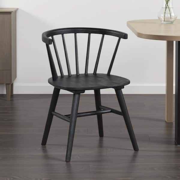 Yely Black Wood Without Cushion Dining Chair (Set of 2)