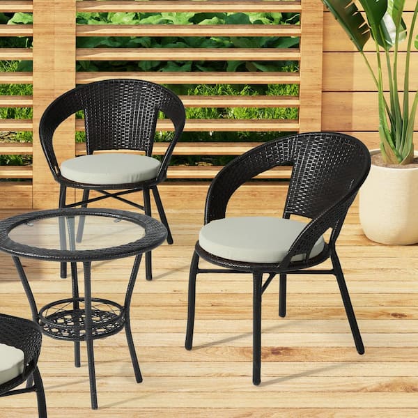 FadingFree (Set of 4) 16 in. Round Outdoor Patio Circle Dining Chair Seat Cushions in Beige