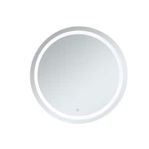 Timeless 42 in. W x 42 in. H Framed Round LED Light Bathroom Vanity Mirror in Silver
