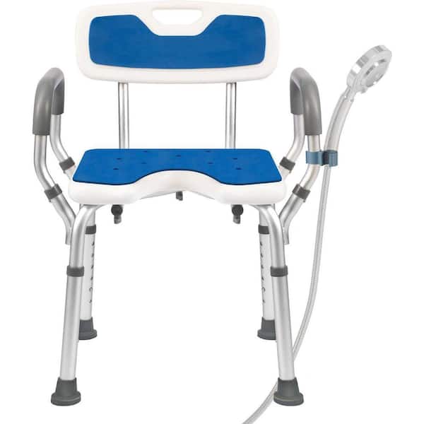 20.1 in. Freestanding Portable/Adjustable Shower Chair, Backrest and Padded Armrest for Elderly and Disabled in Blue