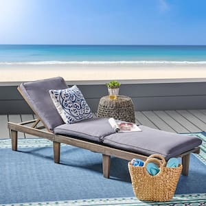 Gray Wood Outdoor Chaise Lounge with Dark Gray Cushion