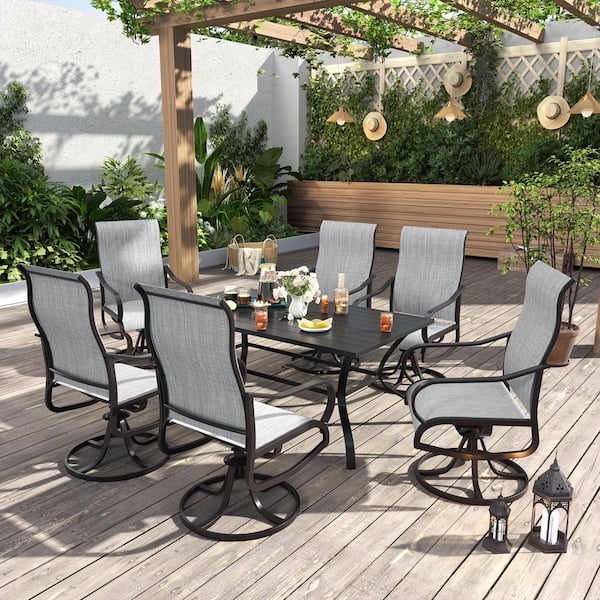 Light Gray Iron Metal 6-Person Outdoor Dining Set With 30 in. x 53 in. Rectangular Table, Number of 7 Pieces.