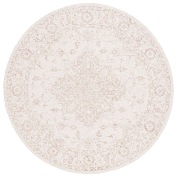 Metro 6 ft. x 6 ft. Beige/Ivory Ornate Border Round Area Rug