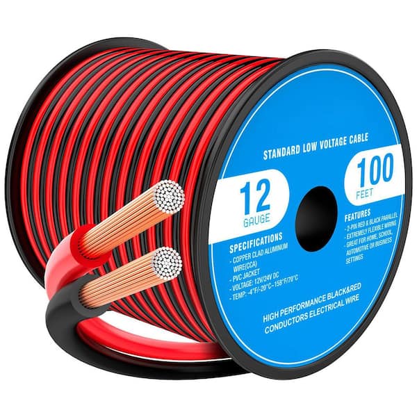 16-Gauge Wire 500 ft. 2-Conductors Wire Red Black Cable, Flexible Low Voltage 16 AWG Copper Clad Aluminum for Speaker