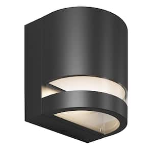Valor Black Modern Round Integrated LED Indoor/Outdoor Hardwired Garage and Porch Light Wall Lantern Sconce