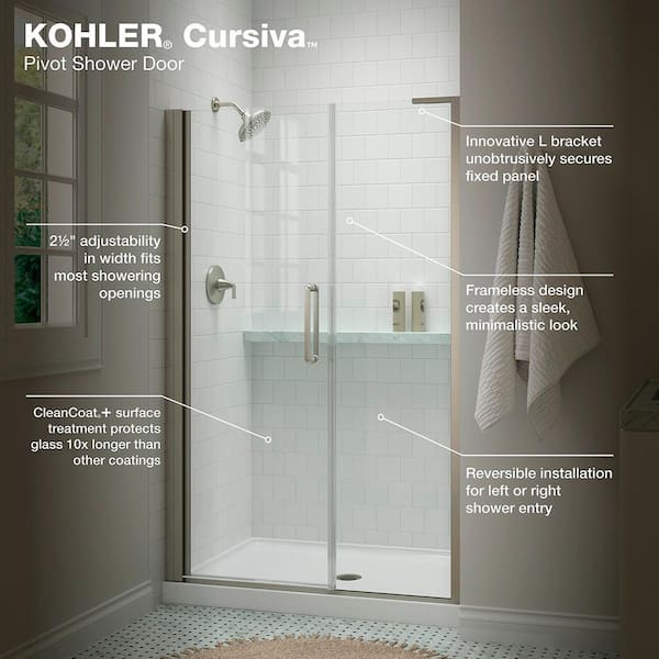 KOHLER Cursiva 4448 W X 78 H Sliding Frameless Shower Door, 47 OFF