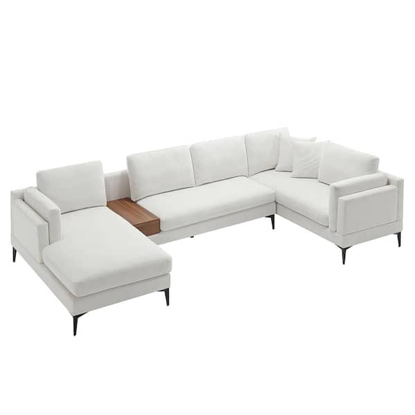 Morden Fort 135 in. W Modular 2-Piece U-Shape Linen Modern Sectional Sofa in Beige with Chaise
