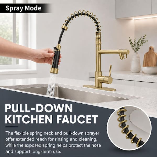 Povucky Single Handle Pull Down Sprayer Kitchen Faucet with