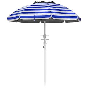 5.7 ft. Polyester Beach Umbrella in Blue White Stripe with Vented Canopy