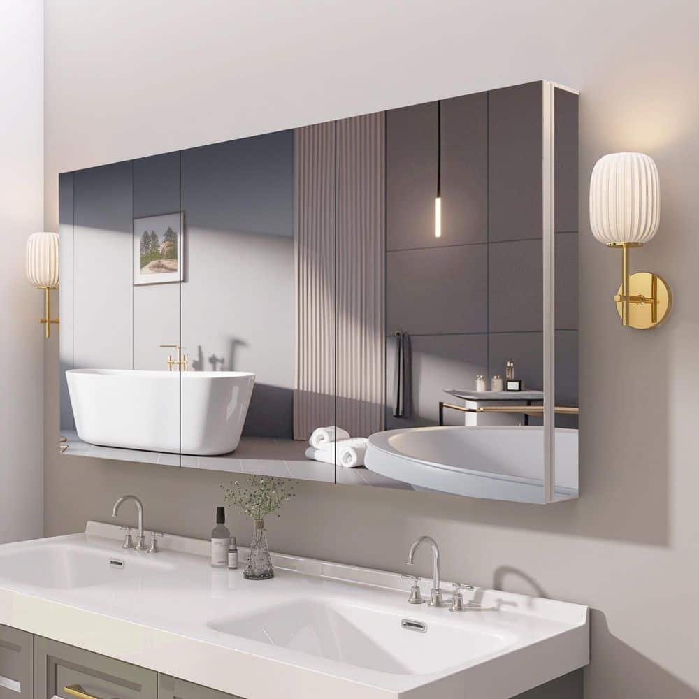 Blanc 60 in. W x 30 in. H Rectangular Aluminum White Medicine Cabinet with Mirrors for Bathroom Recessed / Surface Mount price history on PriceWatchPro