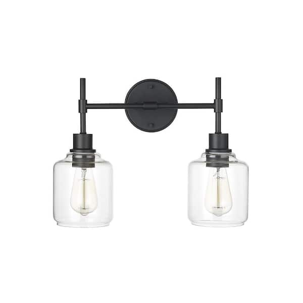 Asheville 17.5 in. 2-Light Matte Black Vanity Light with Clear Glass