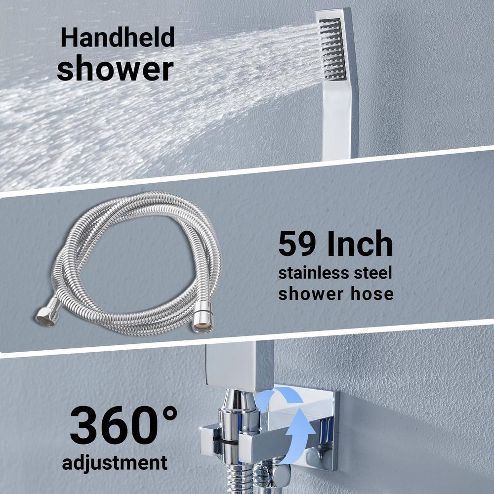 Large Chrome Dual Square Ceiling Mounted Shower System with Body Jets