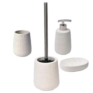 Relax 4-Piece Bath Accessory Set with Soap Pump, Tumbler, Soap Dish and Toilet Bowl Brush Holder in Sandstone Off-White