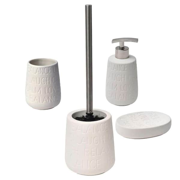 4 Piece Pure White Ceramic Bathroom Set Tumbler/Brush Holder/Soap Dispenser/Dish 