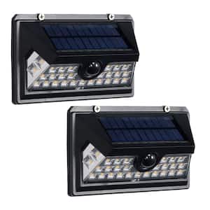 7-Watt Equivalent Incandescent Integrated LED Black Linkable Motion Activated Solar Wall-Pack Light, 800 Lumen (2-Pack)