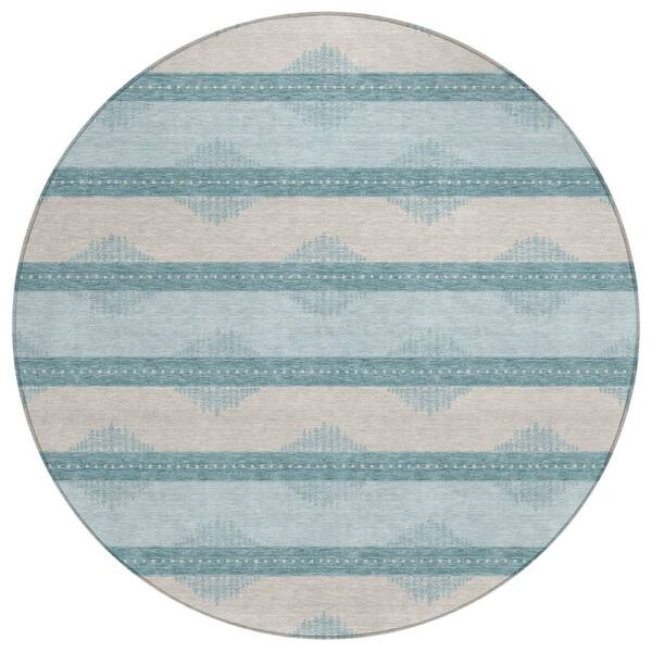 Chantille Machine Washable Indoor/Outdoor Abstract ACN3067 Teal 8 ft. x 8 ft. Round Rug