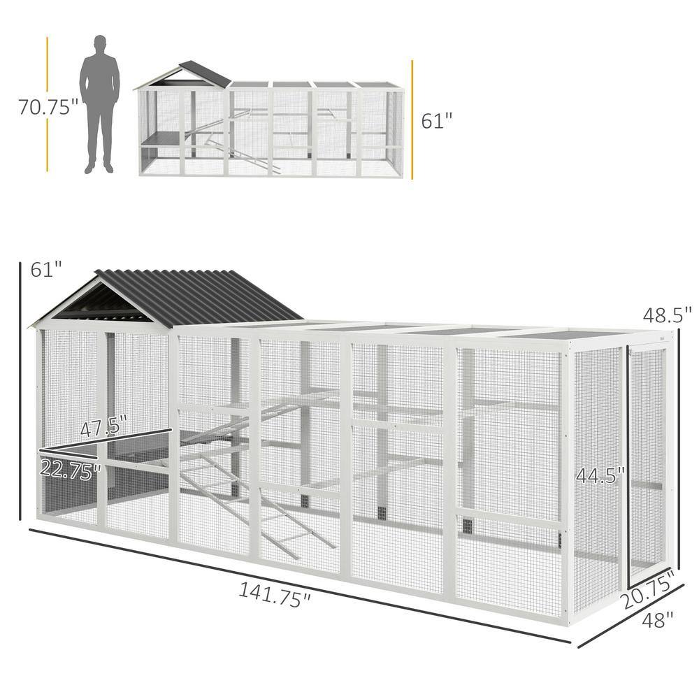 Gray Fir Wood Chicken Coop Run with Perches and Storage