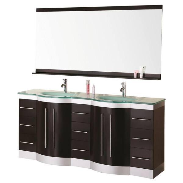 Design Element Jade 72 in. W x 22 in. D Vanity in Espresso with Glass Vanity Top and Mirror in Mint