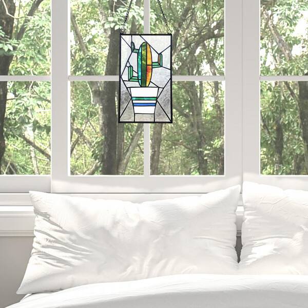 River of Goods Multi-Colored Cactus Stained Glass Window Panel