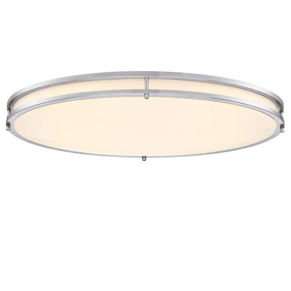 24 in. Oval Brushed Nickel Selectable LED 3000K, 4000K, 5000K Flush Mount Ceiling Light
