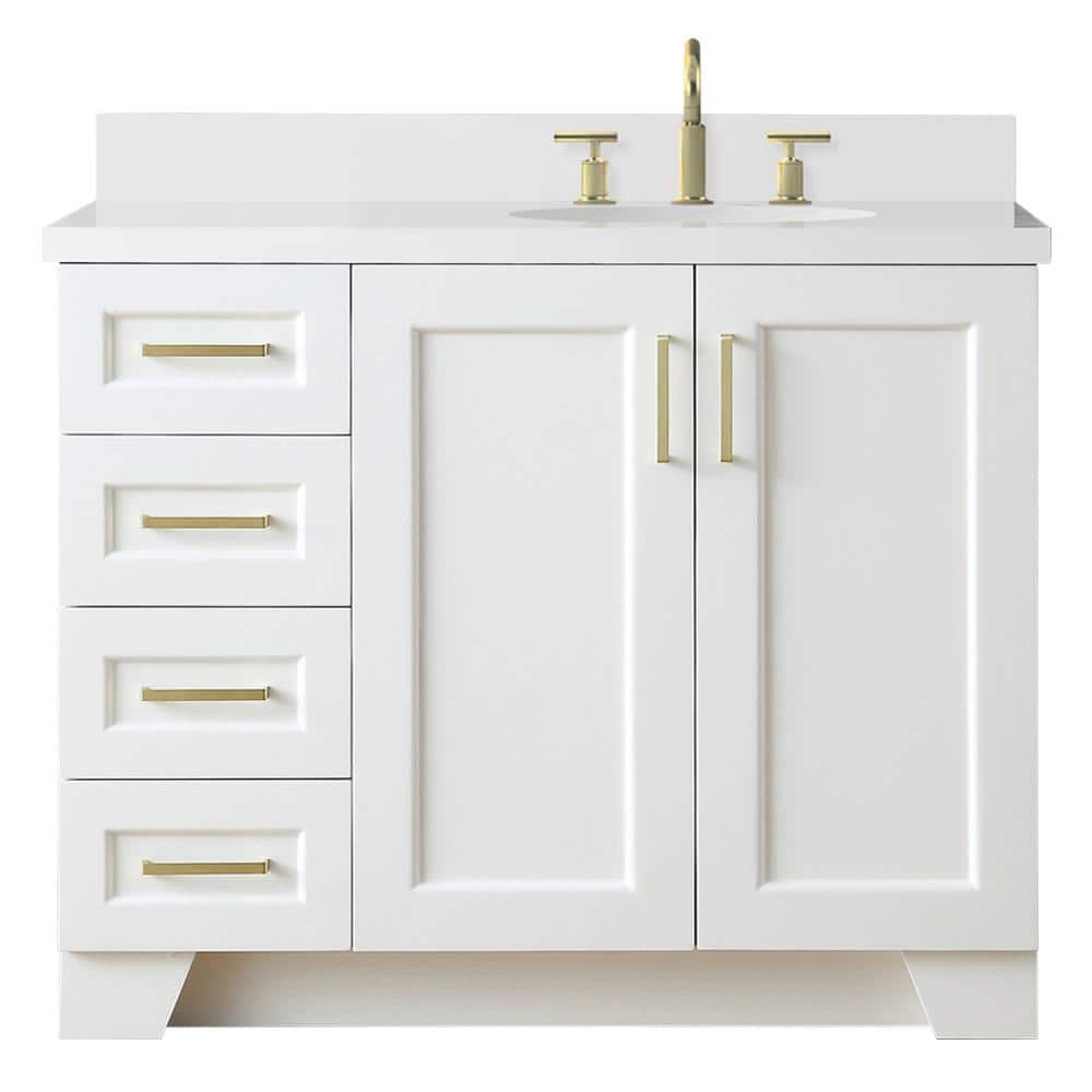 Ariel Taylor 43 In W X 22 In D Bath Vanity In White With Quartz Vanity Top In White With Right Offset White Oval Basin Q43srb Wqo Wht The Home Depot