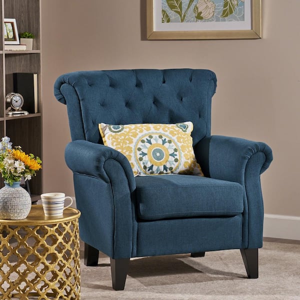 Noble House Merritt Dark Blue Fabric Club Chair with Tufted Cushions (Set of 1)