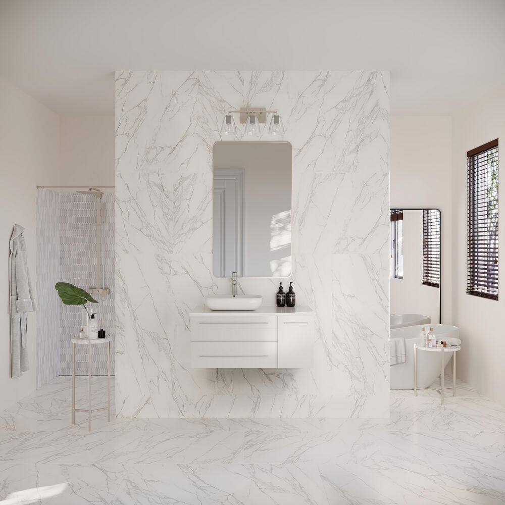 Lucera 36" White Quartz Stone Wall-Mount Vanity with Vessel Sink