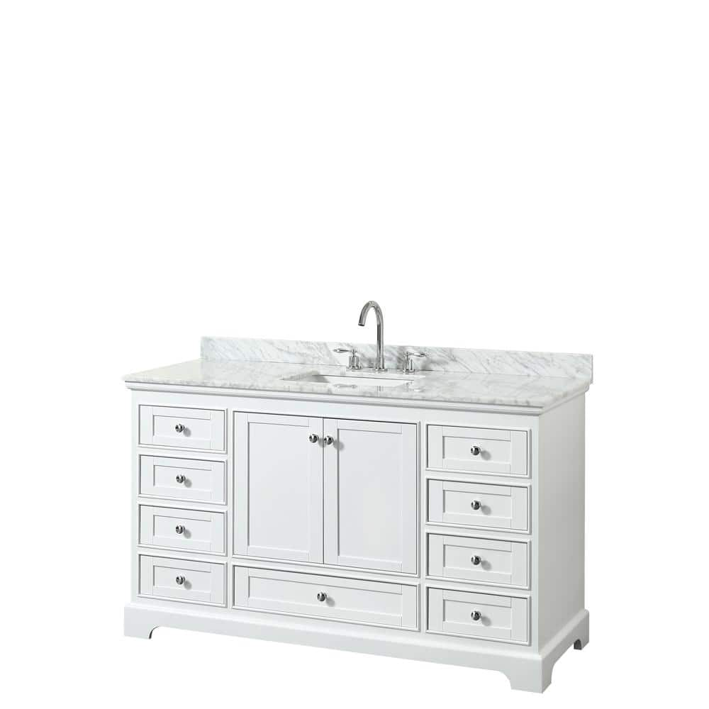 Wyndham Collection Deborah 60 In W X 22 In D Vanity In White With Marble Vanity Top In Carrara White With White Basin Wcs202060swhcmunsmxx The Home Depot