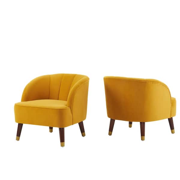 Noble House Heras New Velvet Orange Modern Barrel Club Chair (2-Pack)