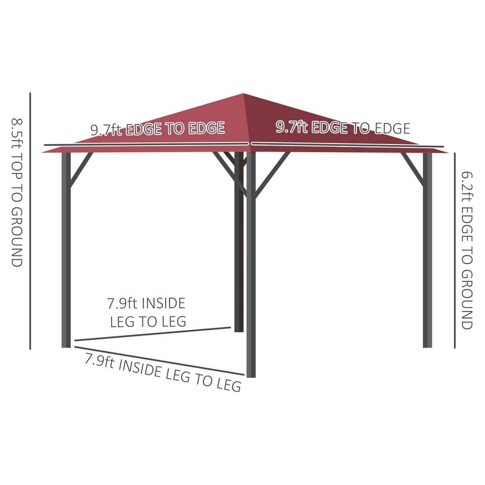 10x10 Red Aluminum Patio Gazebo with Sidewalls