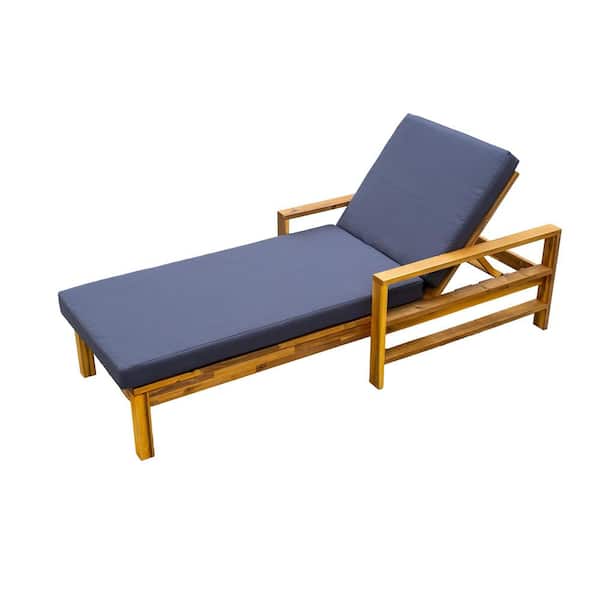 Unbranded Wood Outdoor Lounge Chair with Gray Cushion and Adjustable Backrest