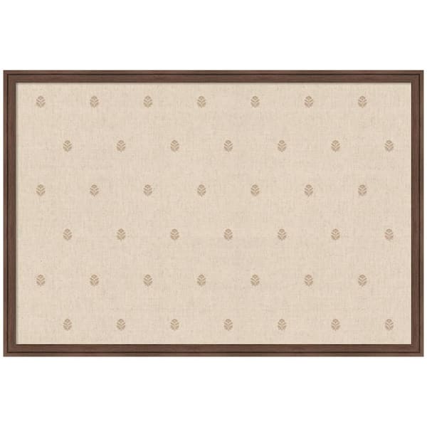 Florence 26 in. x 38 in. Brown Plastic Framed Beige Botanical Block Print Memo Board