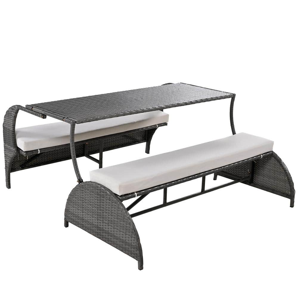 1-Piece Wicker Patio Conversation Set with Beige Cushions, Outdoor Garden Loveseat and Convertible to 4-Seats and Table price history on PriceWatchPro
