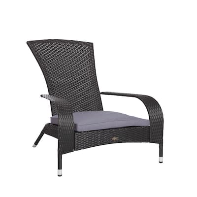Coconino Black Wicker Plastic Adirondack Chair with Gray Cushion