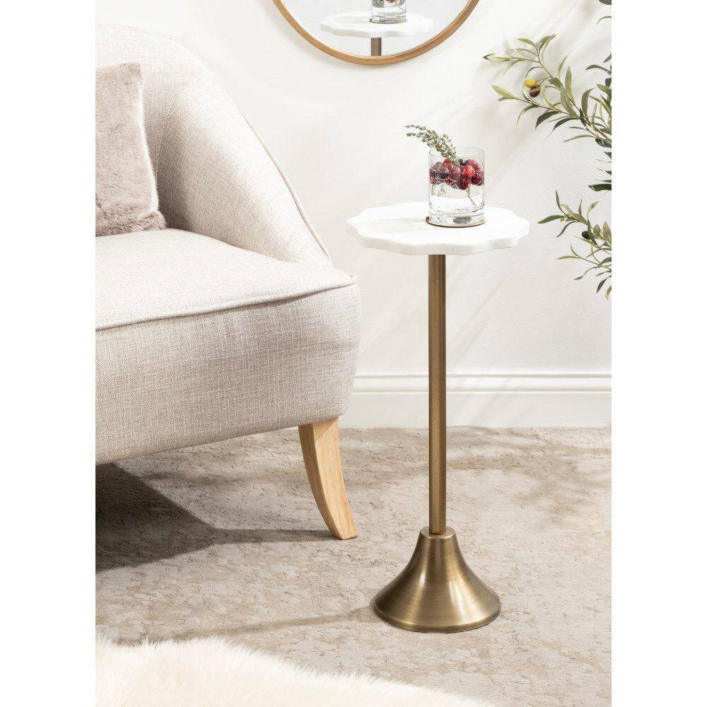 Sanzo 10 in. Gold Scalloped Marble End Table - thumbnail 8
