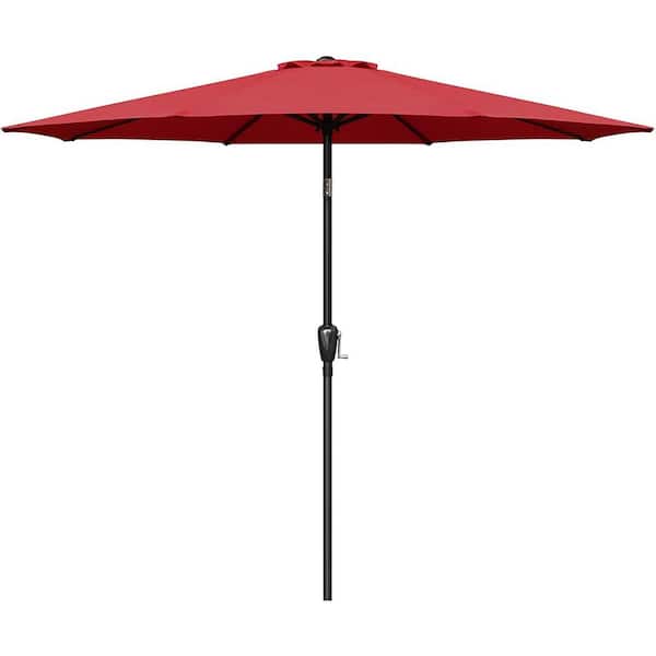AFAIF 9 ft. Patio Umbrella Outdoor Market Table Umbrella with Push Button Tilt/Crank, 8 Sturdy Ribs Polyester Canopy in Red