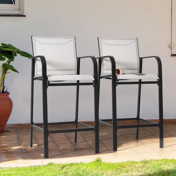 Black Textilene Metal High Outdoor Bar Stools with All-Weather Powder-Coated Iron Frame (2-Pack)