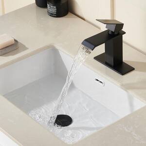 Single Handle Single Hole Waterfall Spout Bathroom Faucet with Deckplate Included in Matte Black