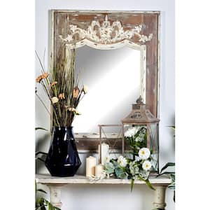 43 in. x 33 in. Carved Acanthus Rectangle Framed Brown Floral Wall Mirror