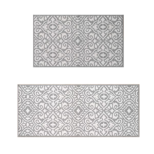 Feya 2-Tone Light Grey/Ivory 2 ft. x 5 ft Persian Polypropylene 2-Piece Rug Set