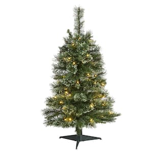 3 ft. Pre-Lit Wisconsin Slim Snow Tip Pine Artificial Christmas Tree with 50 Battery Operated Clear LED Lights