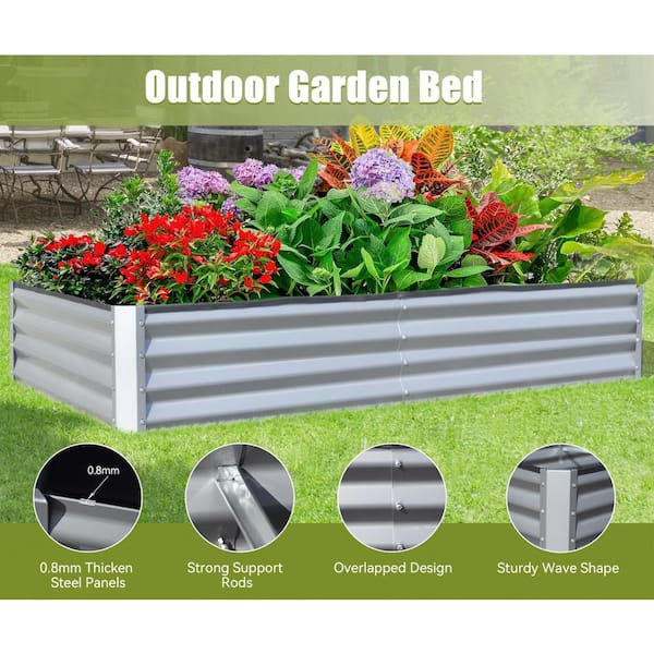 8 ft. x 4 ft. x 1 ft. Sliver Galvanized Steel Rectangular Outdoor Raised Garden Bed